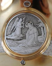 Solid silver gilt antique French Romanesque Chalice.